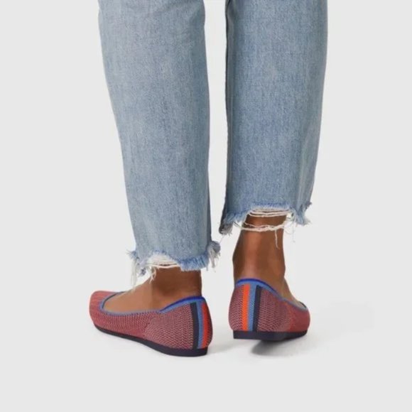 Rothy’s The Point Flat Shoes Orange Blue Striped Women's Size 5 - Picture 4 of 16